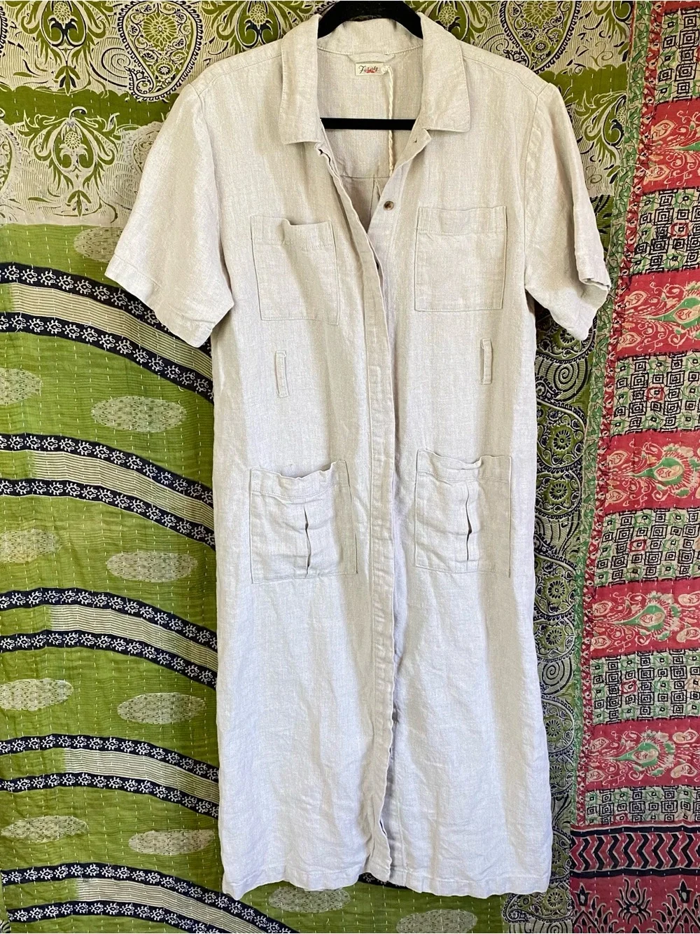 Faherty Pale Flax Lita 100% Linen Shirt Midi Dress Medium Coastal Lagenlook